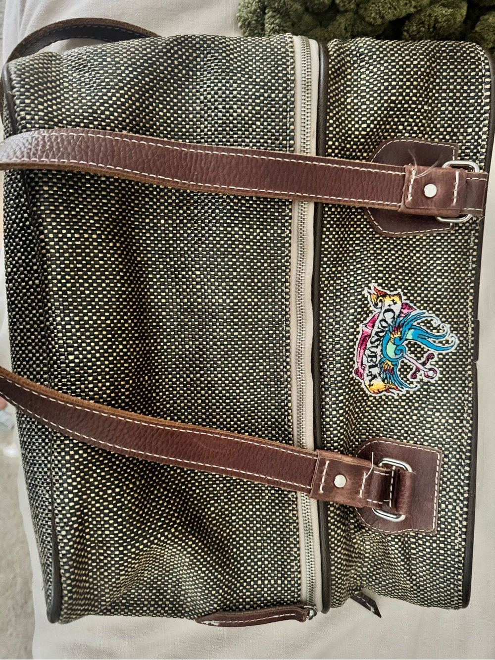 Consuela Olive and Brown Woven Satchel with Embroidered Patch